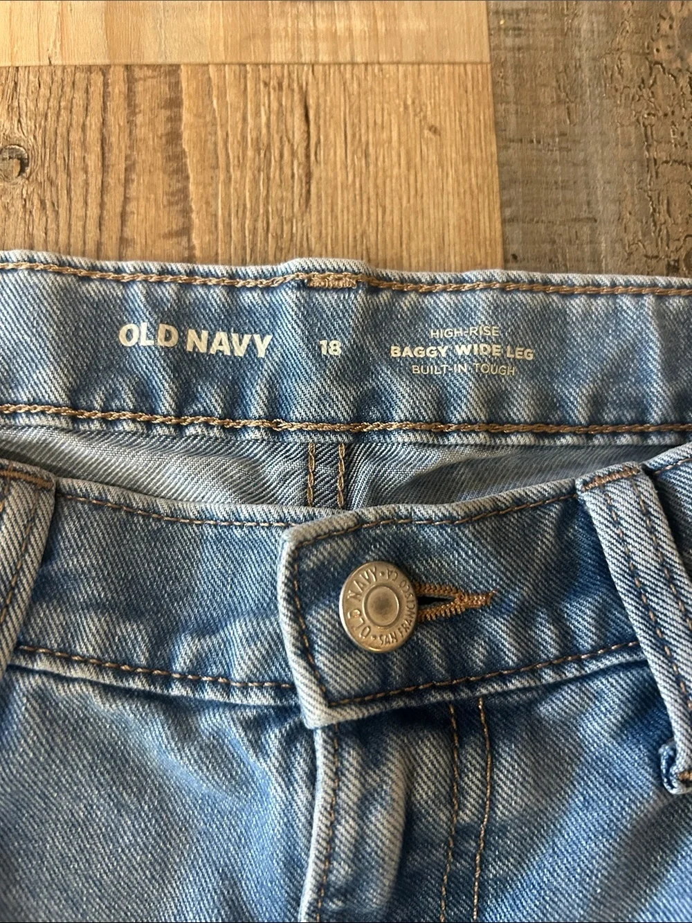 Old Navy Boys Sz 18 Light Blue Baggy Wide LEG Adjustable Waist Jeans TC0385